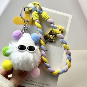 Colorful Pom Pom Keychain with Braided Strap